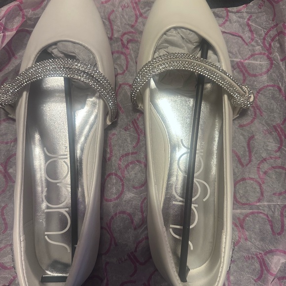 Sugar Women's White Flats with Sparkling Strap - Picture 1 of 4
